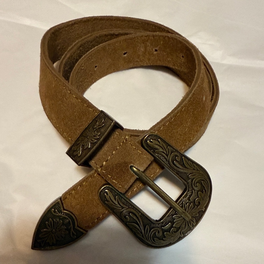 Brown Suede Belt with Ornate Buckle